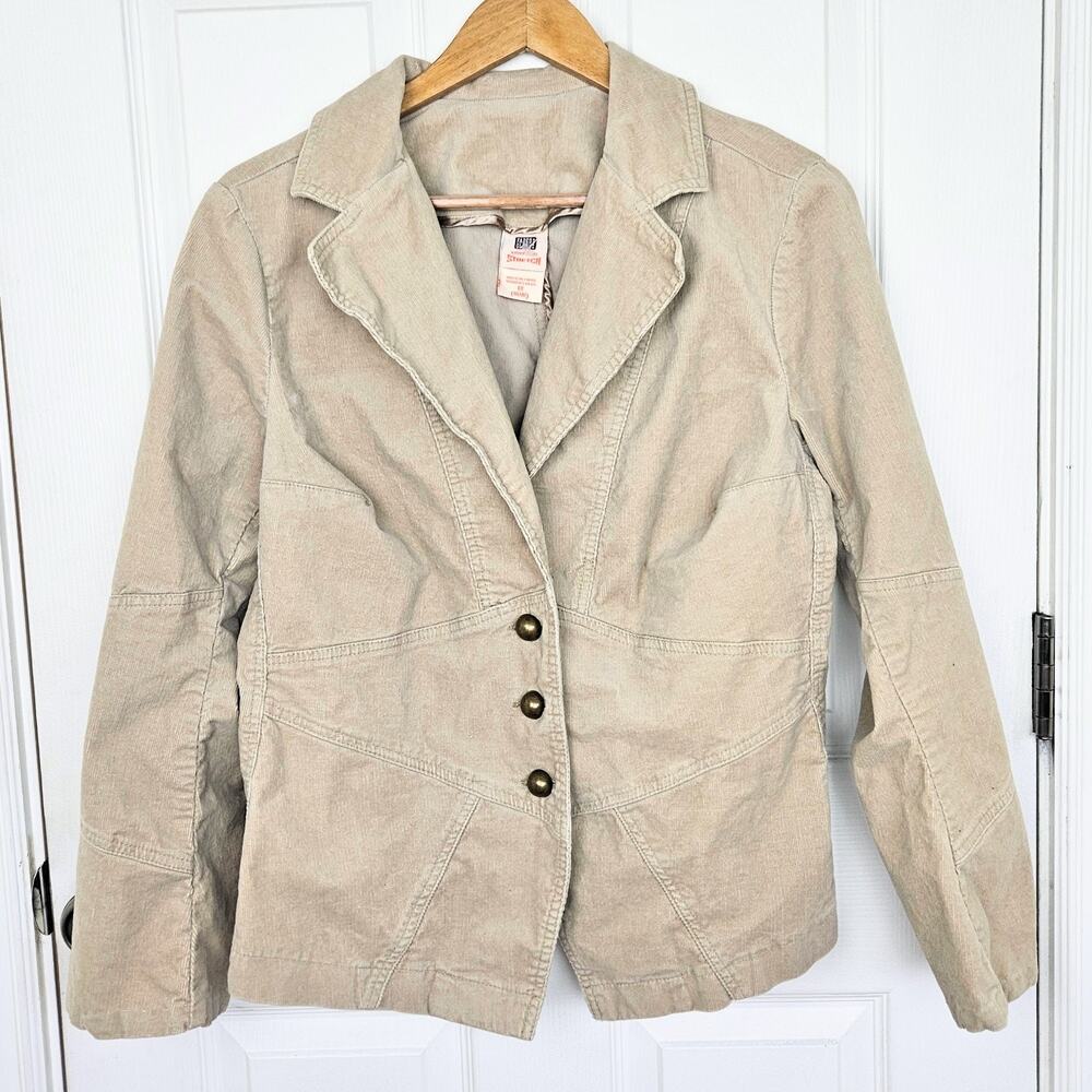 Y2K Faded Glory Womens 1X Corduroy Blazer Jacket Tan Academia Preppy Military